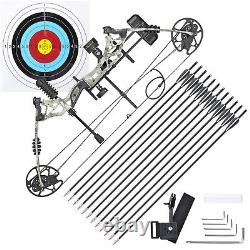 20-70LBS Pro Compound Bow 12 Arrows Kit Hunting Target Archery Practice 320fps