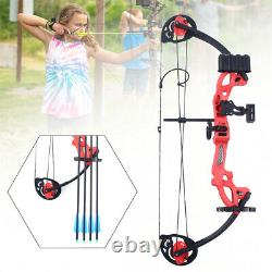 Compound Bow Set 15-25lbs Arrow Archery Hunting Equipment for Teen+Kid Red+black