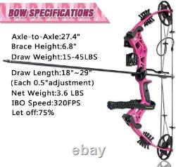 Compound Bow Set 15-45lbs, Right Handed Adjustable 18-29 Draw Length