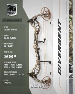 NEW 2019 Bear Archery Divergent 28 ATA Right Hand HUNTING Bow 70# CHOOSE COLOR