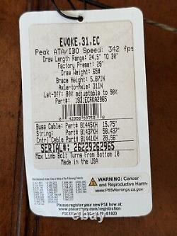 PSE Evoke 31 EC, 65 lb, ATA/IBO Speed 342 fps, Draw 24.5-30 Let-off 80-90%