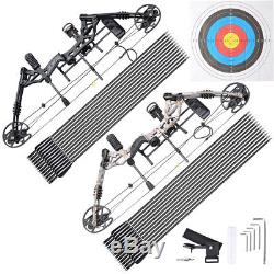 Right Hand Compound Bow Kit Carbon Arrows Set 20-70lbs Target Hunting Camo Black