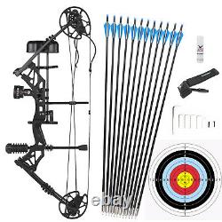 Right Hand Compound Bow Kit Carbon Arrows Set 30-70lbs Target Hunting Camo Black
