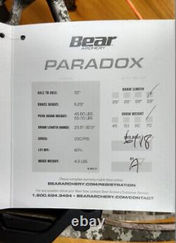 Bear Archery Paradox Prêt À Chasser Rh Veil DL 29 Dw 70 Av04a110w7r