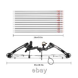 Ensemble d'arc à poulies avec 12 flèches Kit de chasse à l'arc droit noir 30-55lbs