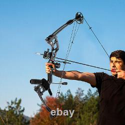 Ensemble d'arc à poulies avec 12 flèches Kit de chasse à l'arc droit noir 30-55lbs