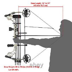 Kit d'arc compound pour adulte, traction de 35 à 70 livres pour la chasse à l'arc et la pratique du tir, camouflage.