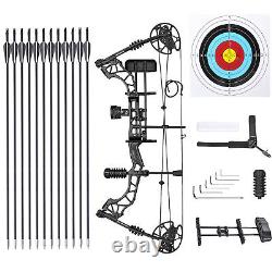 Kit d'arc compound pour adultes, tir de chasse à l'arc, pratique de tir, noir, tension de 35-70 lb